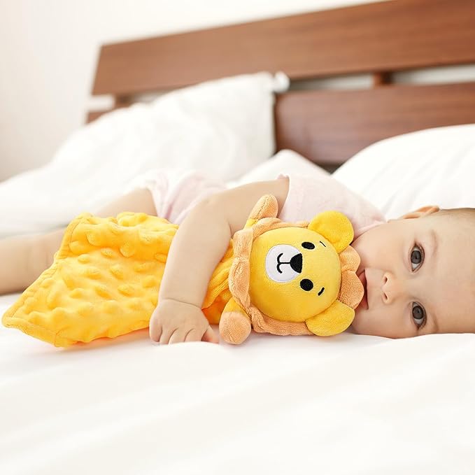 Lion Security Blankets for Babies,Lion Baby Security Blanket for Newborn Infant Toddler,Soft Baby Snuggle Toy Stuffed Animal Gifts for Kids Girls Boys,Yellow Lion Loveys for Babies,12in