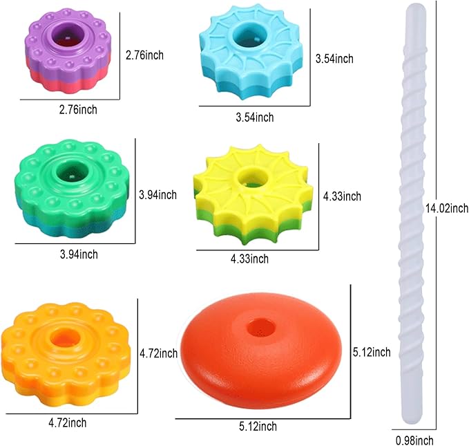 Baby Spinning Stacking Toys, Spin ABS Plastic and Color Rainbow Design Ring Stacker Baby Toys 6 to 12 Months Montessori Educational Learning Autism Sensory Toys for Boys and Girls Baby