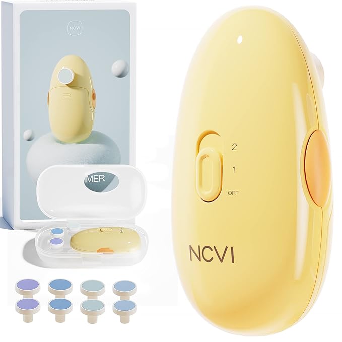 Baby Nail Trimmer Electric, Safe Nail Clippers Set for Newborn, Infant & Toddler, 8 Grinding Heads, Baby Nail File & Polish, Gentle & Quiet, Grooming Kit for Kids, Yellow
