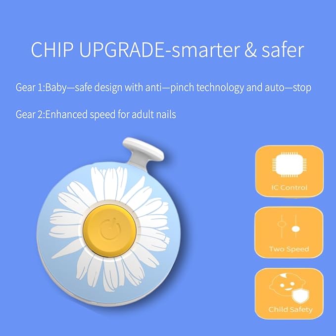 Electric Baby Nail Clippers Grinder Trimmer,Nail File for Newborns & Infants, USB Rechargeable, Silent Operation,6 Replacement Heads for Safe & Easy Trimming(Blue)