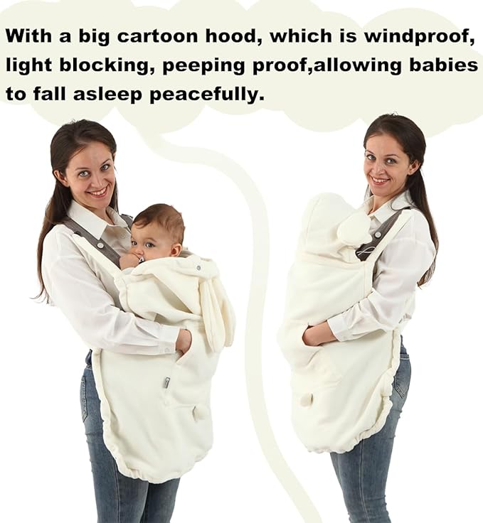 Baby Carrier Cover Stroller Cover,Newborn Hooded Stretchy Cloak,Soft Kangaroo Hoodie for Mom Baby,Suit for All Seasons (White)