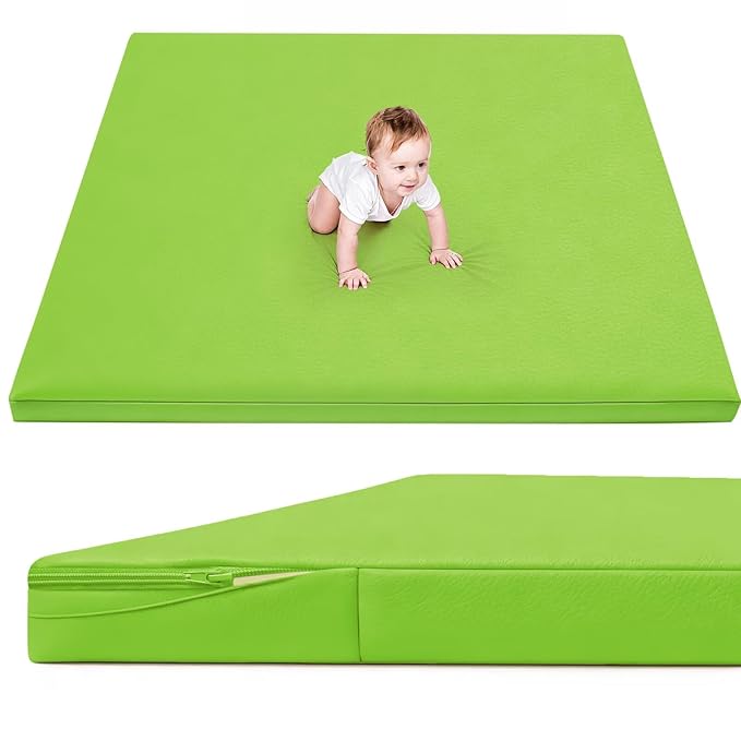 Waterproof Baby Play Mat for Floor 1.3"Thick Memory Foam 47*47 Cushion Playpen Playmat Tummy Time Crawling Mat Nursery Rug Pad Mattress Create Soft & Safe Area for Infants,Toddler,Kids,Green