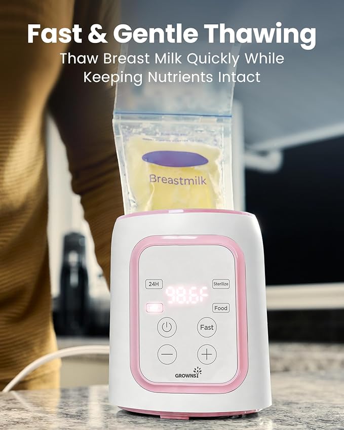 Grownsy Bottle Warmer, Fast Baby Bottle Warmer for All Bottles, Milk Warmer for Breastmilk or Formula, Smart Temperature Control and Automatic Shut-Off- Pink