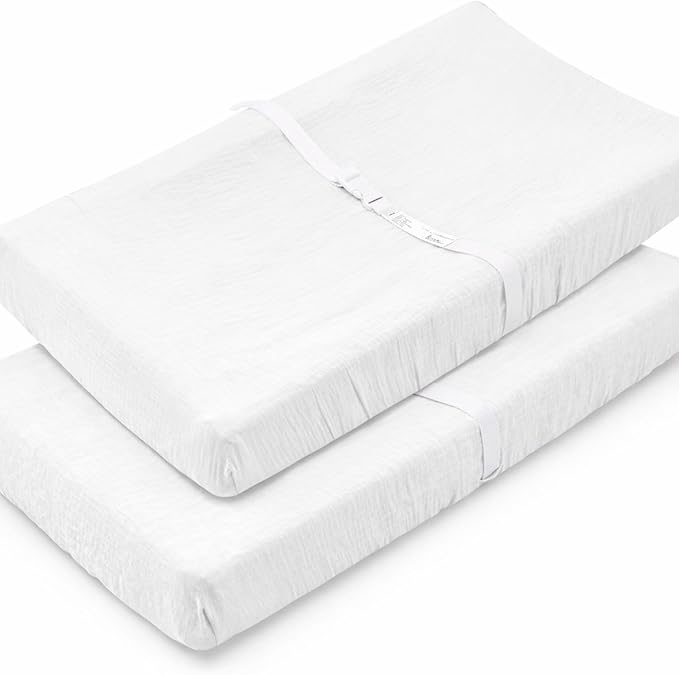 2 Pack White Muslin Changing Pad Cover for Baby Girl & Boys- Neutral Breathable Soft Diaper Changing Pad Sheets Fitted Portable Travel Changing Pad 17"x 33"- Nursery Décor