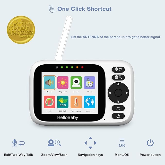 HelloBaby 3.2'' Baby Monitor 2 Cameras,Video Audio Baby Monitor No WiFi, Remote Pan-Tilt-Zoom,AUTO Night Vision, ECO, 2-Way Talk,8 Lullabies and 1000ft Range, Temperature, for Parents and Babies