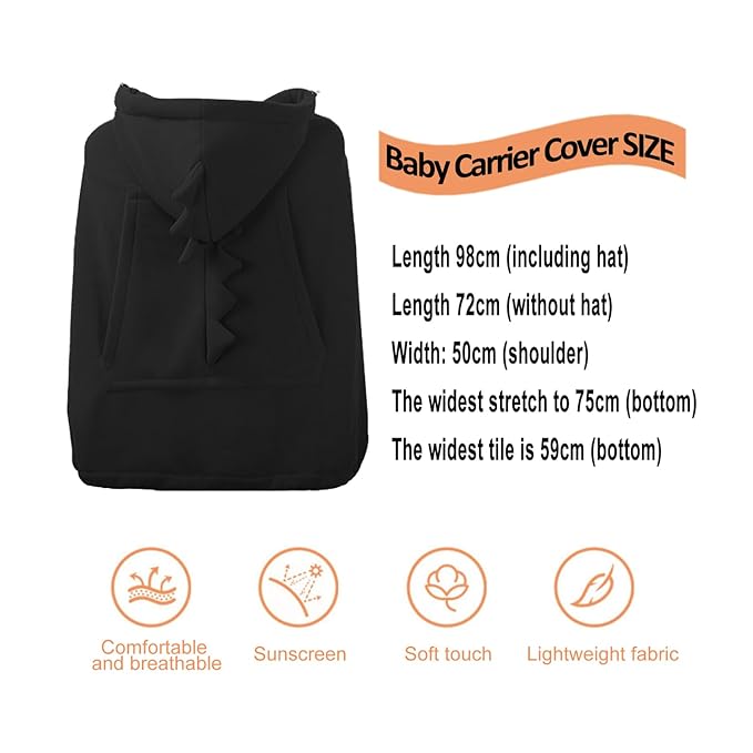 Baby Carrier Cover Stroller Cover,Newborn Hooded Stretchy Cloak,Soft Kangaroo Hoodie for Mom Baby,Suit for All Seasons (Black)