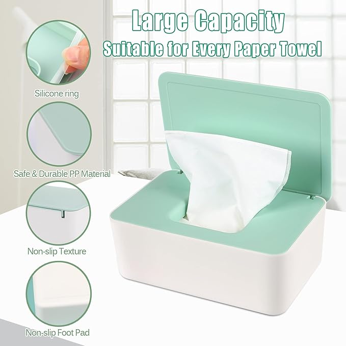 NOVWANG Wipes Dispenser, Baby Wipe Holder, Keeps Wipes Fresh, Refillable Wipe Container Baby Wipes Case for Bathroom Wipes Pouch Case, Green