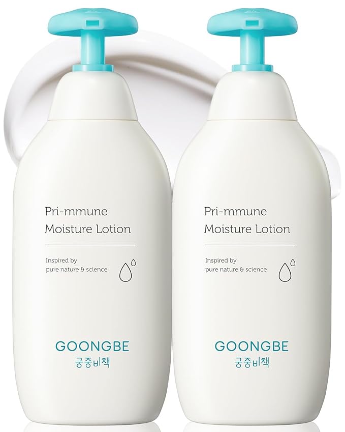 GOONGBE Pri-mmune Moisture Lotion - Korean Baby Body Moisturizer - Hypoallergenic Moisturizing & Calming Daily Skincare for Dry Skin - Fast Absorbing, Non-Greasy Lotion, 11.8 oz. 2 Pack