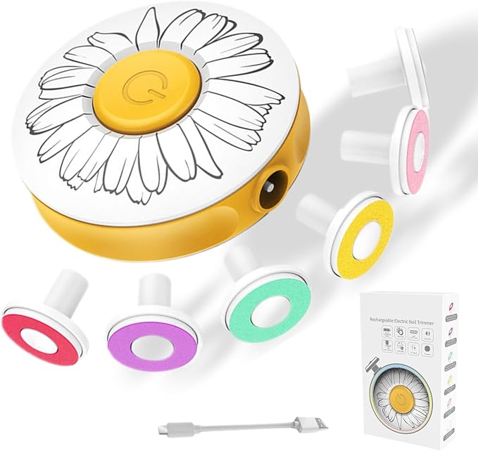 Electric Baby Nail Clippers Grinder Trimmer, Nail File for Newborns & Infants, USB Rechargeable, Silent Operation,6 Replacement Heads for Safe & Easy Trimming(White)