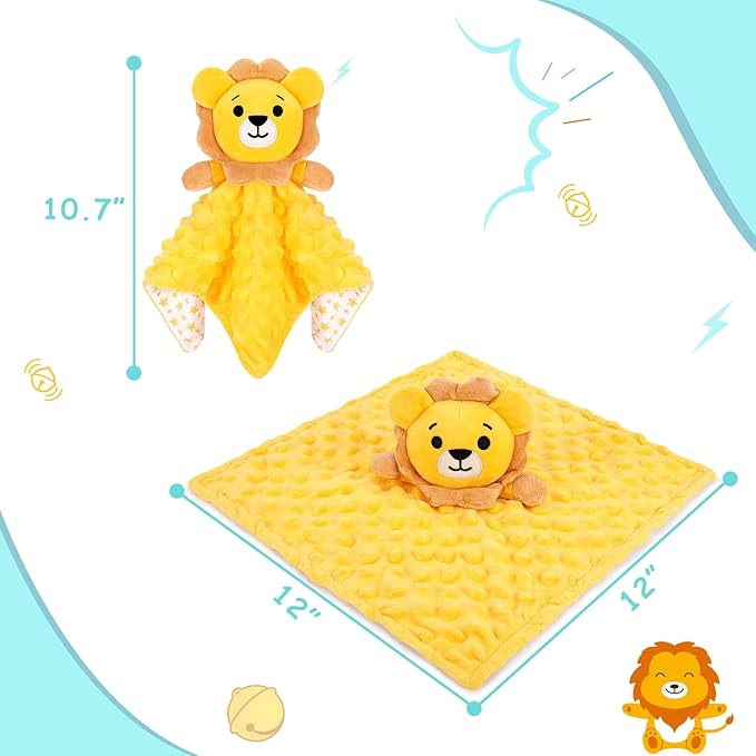 Lion Security Blankets for Babies,Lion Baby Security Blanket for Newborn Infant Toddler,Soft Baby Snuggle Toy Stuffed Animal Gifts for Kids Girls Boys,Yellow Lion Loveys for Babies,12in