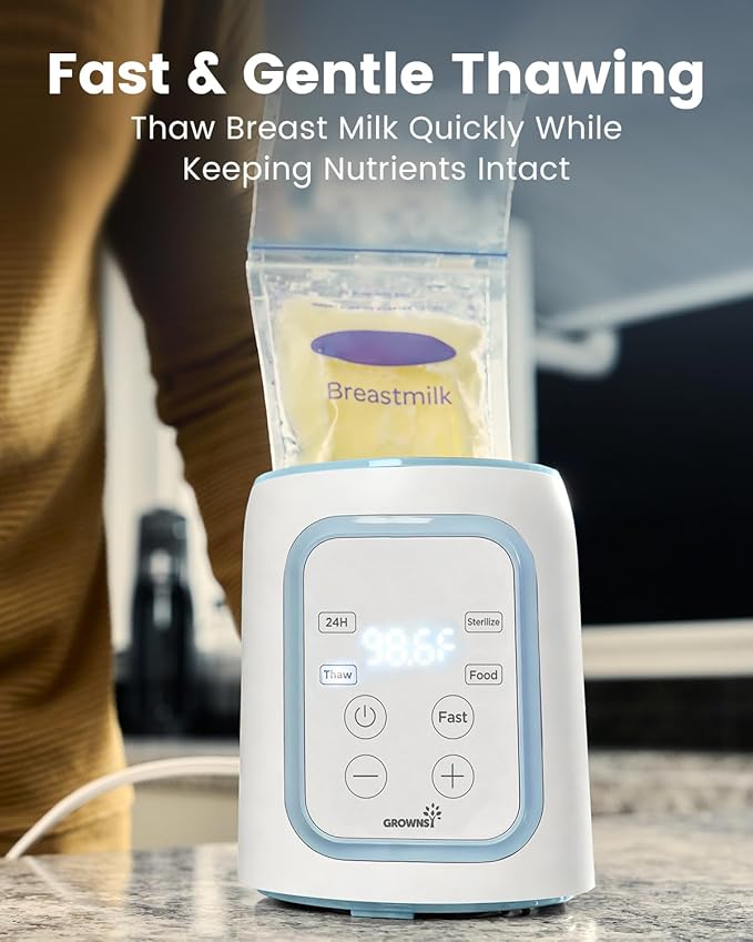 Grownsy Bottle Warmer, 8-in-1 Fast Baby Milk Warmer with Timer for Breastmilk or Formula, Accurate Temperature Control, Multifunctional Baby Bottle Warmers for All Bottles- Blue