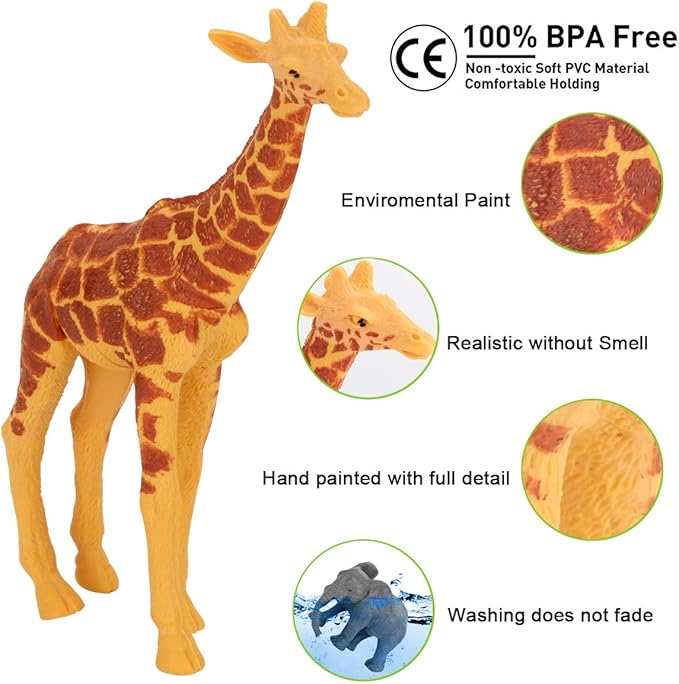 Safari Animals Figures Toys - 13 Realistic Wild Plastic Animal Figurines & Kids Sound Book - Educational Learning Toys Gift for 3 Years Old & Up Boys Girls Toddlers