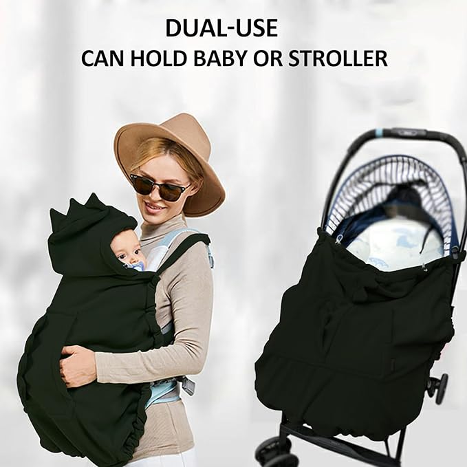 Baby Carrier Cover Stroller Cover,Newborn Hooded Stretchy Cloak,Soft Kangaroo Hoodie for Mom Baby,Suit for All Seasons (Black)