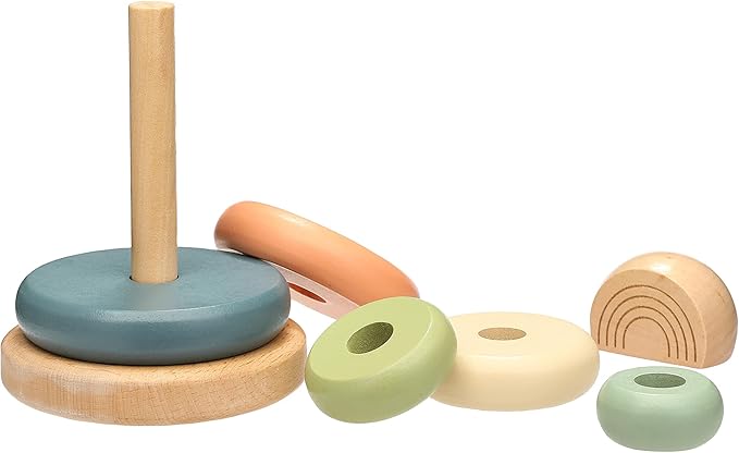 Pearhead Wooden Stacking Rainbow Toy, Montessori Learning Rings for Babies and Toddlers 12+ Months, Color Sorting Play, Nursery Decor, Spring Easter Basket Gift