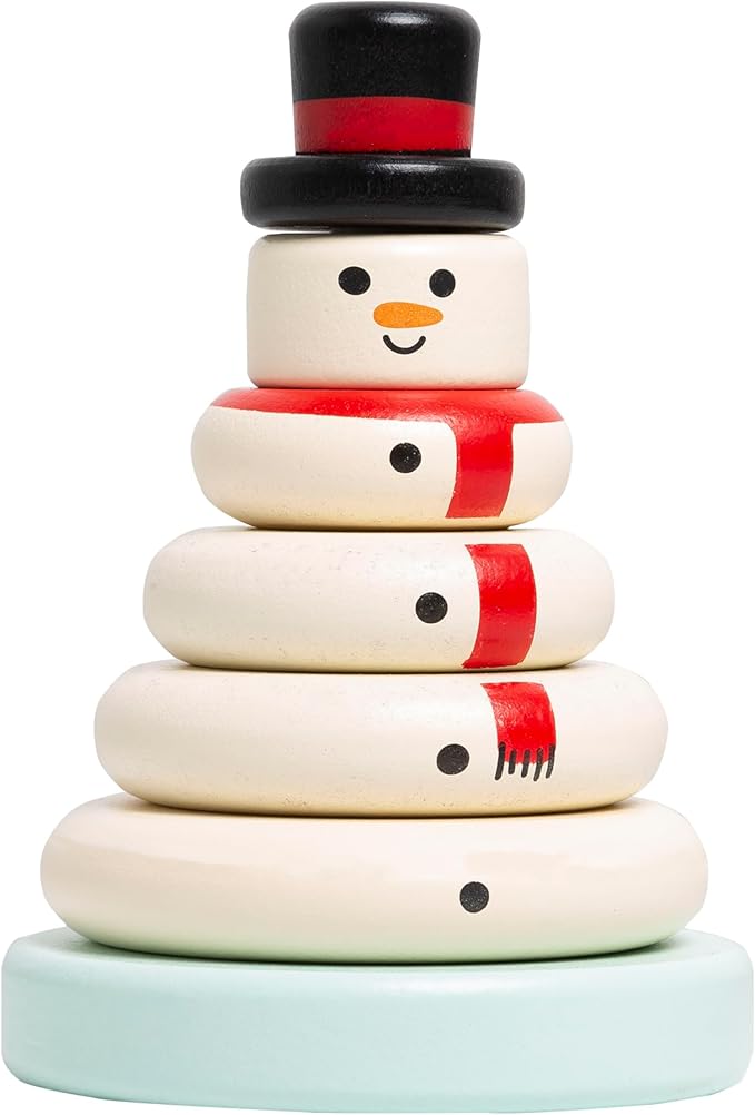 Pearhead Christmas Snowman Stacking Toy Set, Holiday Toys for Toddlers, Baby Nursery Holiday Décor, Wooden Sorting and Stacking Tower Educational Toy, for Kids