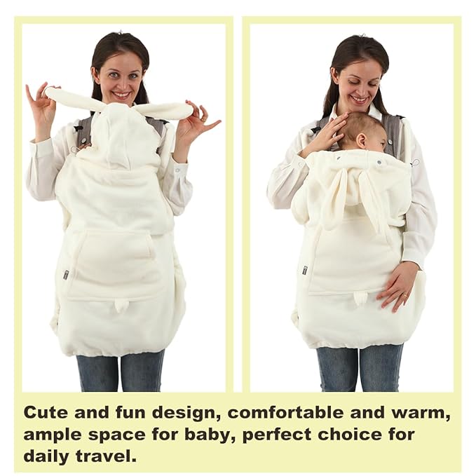 Baby Carrier Cover Stroller Cover,Newborn Hooded Stretchy Cloak,Soft Kangaroo Hoodie for Mom Baby,Suit for All Seasons (White)