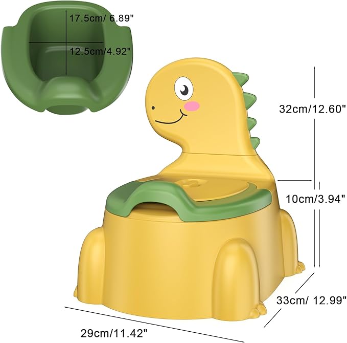 Potty Training Toilet, Toddler Potty Training Seat Baby Potty Chair, Dinosaur Toilet Potty Seat for Boys Girls Kids Toddlers, Portable Travel Potty with lid,Urinal, Splash Guard, Non-Slip Pad(Yellow)