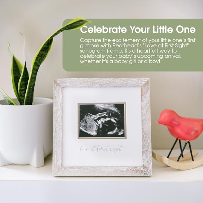 Pearhead Love at First Sight Sonogram Picture Frame, Gender Neutral Ultrasound Keepsake, Ideal Pregnancy Gift, Baby Shower and Nursery Decor, 4” x 3” Photo Insert, Rustic