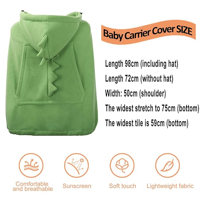 Baby Carrier Cover Stroller Cover,Newborn Hooded Stretchy Cloak,Soft Kangaroo Hoodie for Mom Baby,Suit for All Seasons (Green)