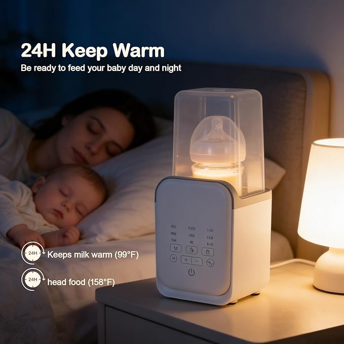 Bottle Warmer, Kisdream Baby Bottle Warmer for Breastmilk & Formula, 8-in-1 Calentador de Biberones with Timer & Night Light, Accurate Temp Control, Defrost, Steri-lizing, Heat Baby Food