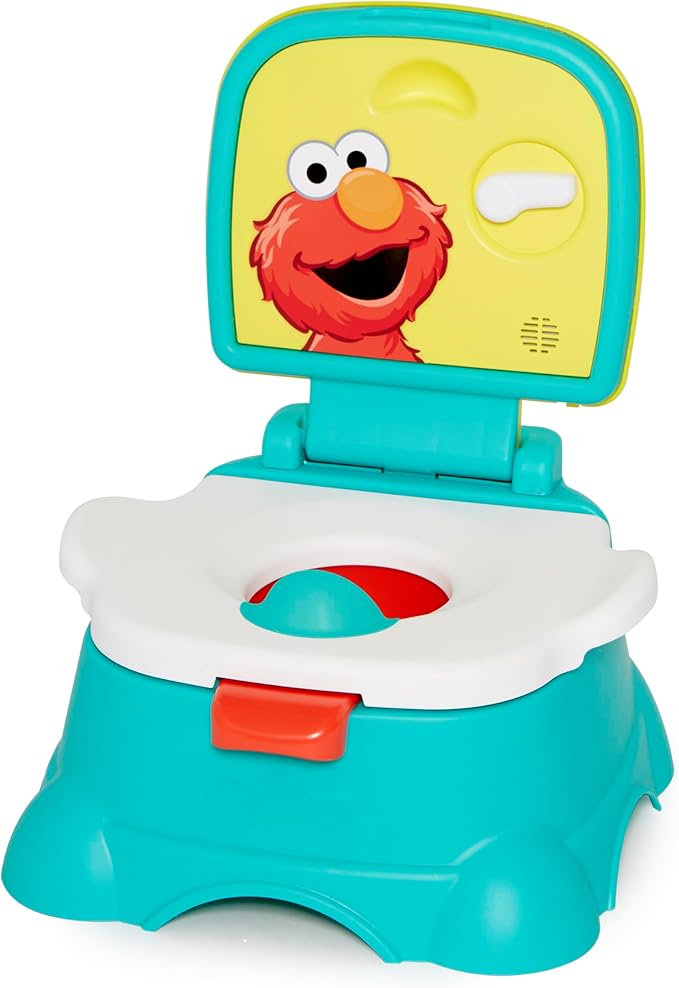 Sesame Street Elmo Hooray 3-in-1 Potty Training Toilet Seat and Step Stool, Easy to Clean Design with Flush Handle and Sounds, Portable and Great for Travel, Perfect for Toddler Boys and Girls 1-3