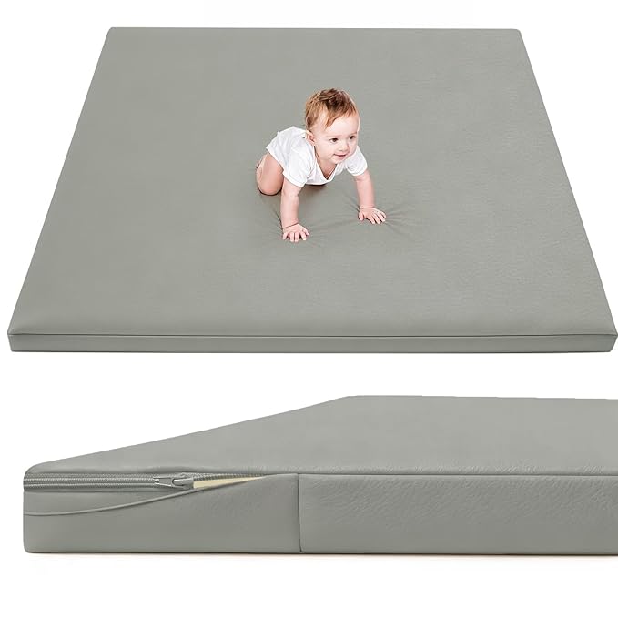 Waterproof Baby Play Mat for Floor 1.3" Thick Memory Foam 59 * 59 Cushion Playpen Playmat Tummy Time Crawling Mat Nursery Rug Pad Mattress Create Soft & Safe Area for Infants,Toddler,Kids,Grey