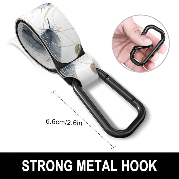 Baby Stroller Hooks for Hanging Bags, Universal Stroller Clips Accessories, Mommy Hook for Diaper Bag, Shopping Cart, Purse, Backpack - 2 Pack, Minimalist Feather
