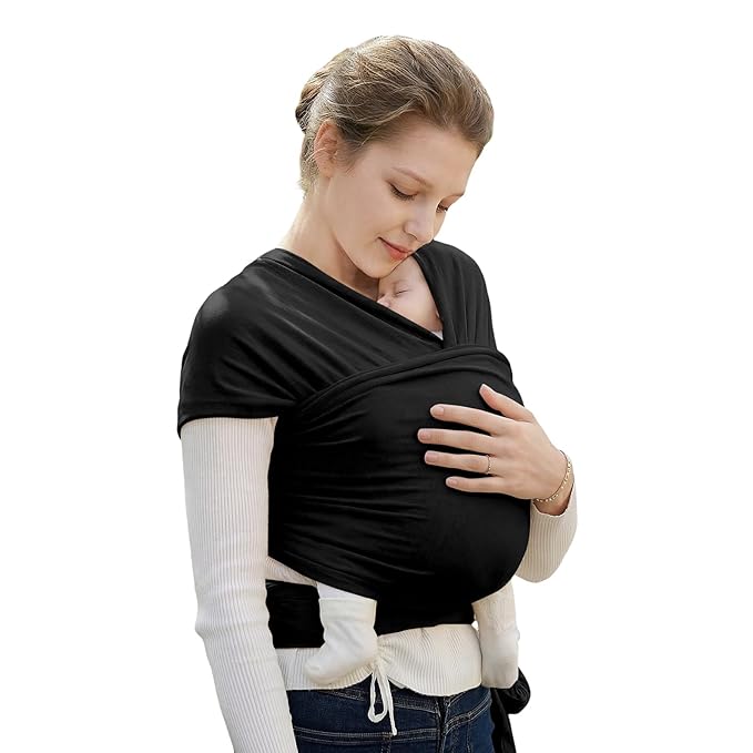 Baby Wrap Carrier, Baby Carrier Wrap Newborn(7-35lbs), Cotton Baby Sling Carriers Wearing Wrap Hands Free, Cozy Newborn Wrap One Size Fits All, Black
