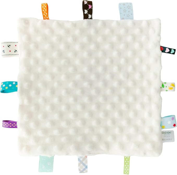 CREVENT Tag Security Blankets for Babies, Soft Small Loveys for Girls, Baby Comforter Sensory Blanket, Great Gifts for Birthday Baby Shower 10"X10" (Ivory + Purple)