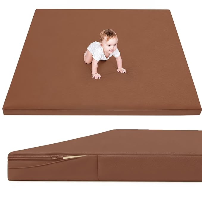 Waterproof Baby Play Mat for Floor 1.3" Thick Memory Foam 59 * 79 Cushion Playpen Playmat Tummy Time Nursery Rug Pad Mattress Create Soft & Safe Area for Infants,Toddler,Kids,Chestnut