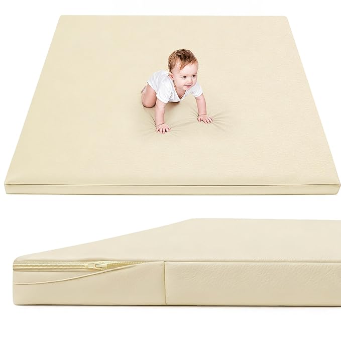 Waterproof Baby Play Mat for Floor 1.3"Thick Memory Foam 59*71 Cushion Playpen Playmat Tummy Time Crawling Mat Nursery Rug Pad Mattress Create Soft & Safe Area for Infants,Toddler,Kids,Beige