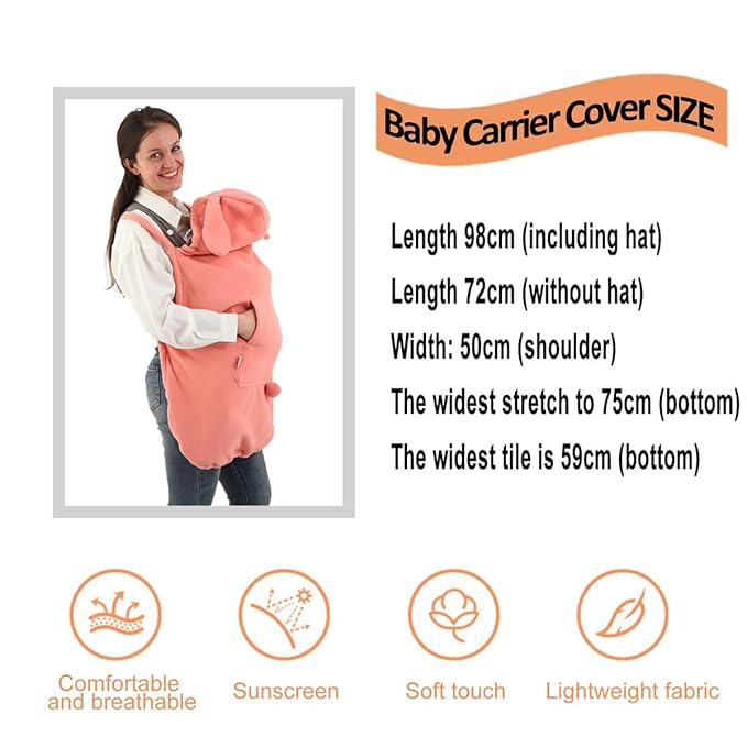 Baby Carrier Cover Stroller Cover,Newborn Hooded Stretchy Cloak,Soft Kangaroo Hoodie for Mom Baby,Suit for All Seasons (Pink)
