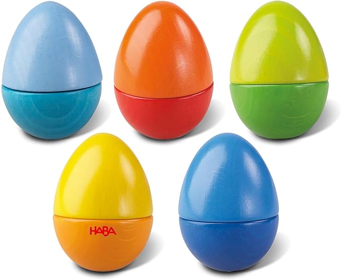 HABA Fun with Sounds Wooden Eggs – Easter Basket Stuffers for Toddlers & Kids – 5 Acoustic Sounds, Montessori Sensory Toys, Easter Gifts, Made in Germany for 2 yrs+