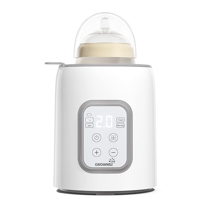 Bottle Warmer, Grownsy 8-in-1 Fast Baby Bottle Warmer with Timer, Safe for Breastmilk Nutrients, Accurate Temperature Control, with Defrost, Sterili-zing, Keep Warm, Heats Baby Food & Bottles