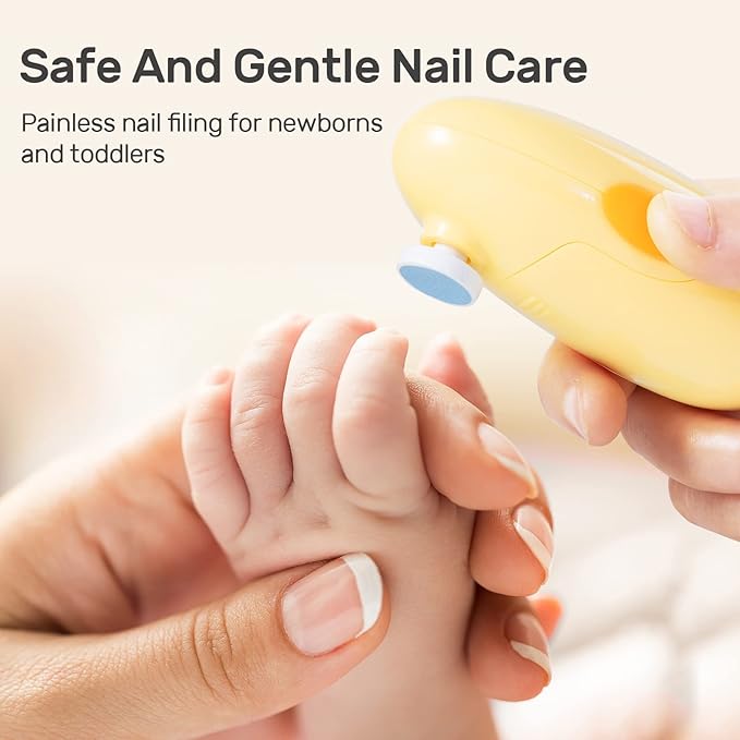 Baby Nail Trimmer Electric, Safe Nail Clippers Set for Newborn, Infant & Toddler, 8 Grinding Heads, Baby Nail File & Polish, Gentle & Quiet, Grooming Kit for Kids, Yellow