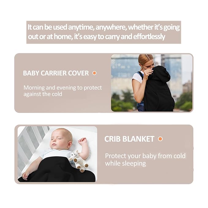 Baby Carrier Cover Stroller Cover,Newborn Hooded Stretchy Cloak,Soft Kangaroo Hoodie for Mom Baby,Suit for All Seasons (Black)