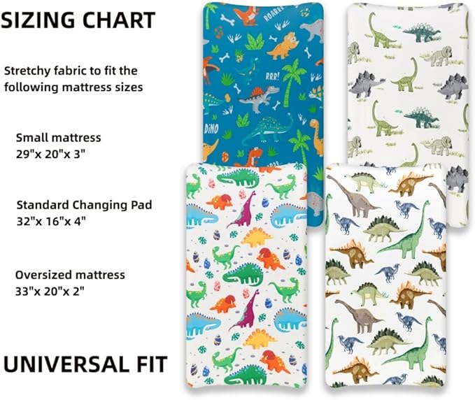 4 Pack Baby Boy Changing Pad Covers Sheets Set Soft Fitted Baby Boy Mattress Covers Construction Truck or Dinosaur Theme Breathable Toddler Sheets for Infant Boys (Dinosaur, Changing Pad Covers)