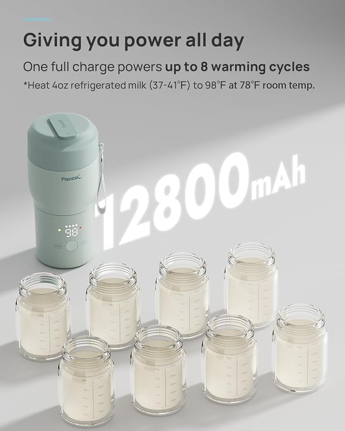 Papablic Portable Bottle Warmer Pro — 115W Fastest Heating, Built-in Sterilizer, Baby Milk Warmer On The Go for Travel and Home, 5 Temp Settings and Keep Warm for Breastmilk & Formula (Mint Green)