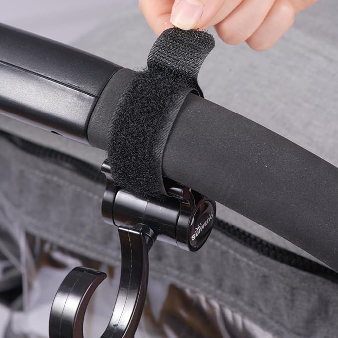 SUNVENO Stroller Hooks 2 Pack, 360° Rotating Universal Stroller Clips with Adjustable Straps, Heavy Duty Bag Holders for Diaper Bags, Purses, Groceries and Travel Use