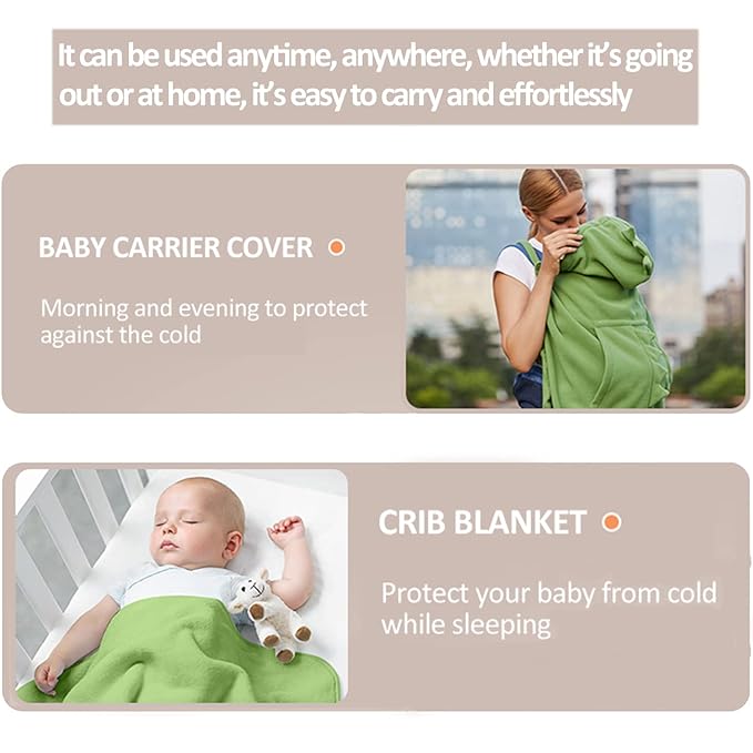 Baby Carrier Cover Stroller Cover,Newborn Hooded Stretchy Cloak,Soft Kangaroo Hoodie for Mom Baby,Suit for All Seasons (Green)