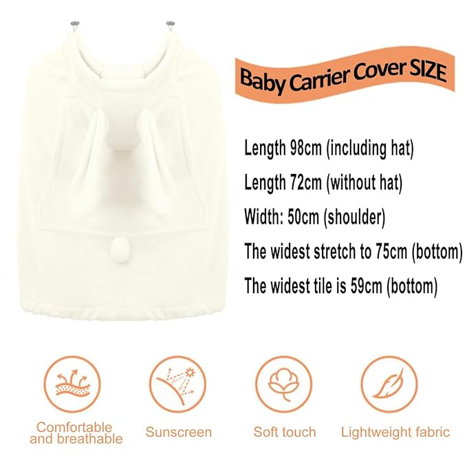 Baby Carrier Cover Stroller Cover,Newborn Hooded Stretchy Cloak,Soft Kangaroo Hoodie for Mom Baby,Suit for All Seasons (White)
