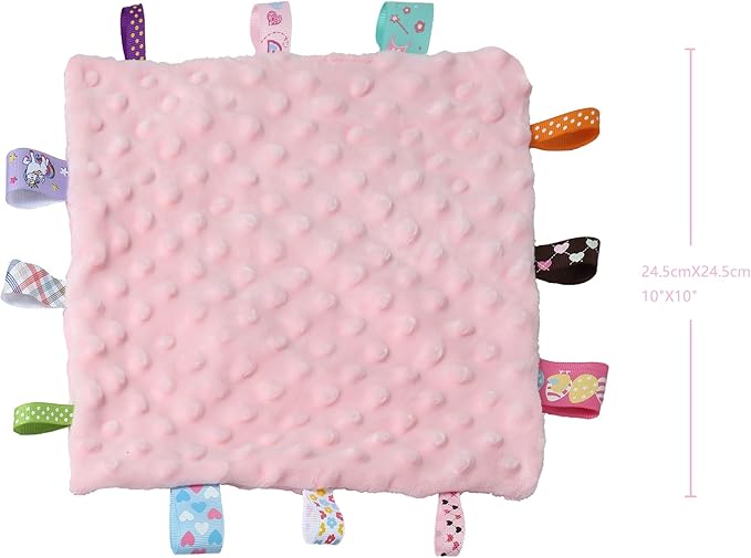 CREVENT Tag Security Blankets for Babies, Soft Small Loveys for Boys, Baby Comforter Sensory Blanket, Great Gifts for Birthday Baby Shower (10"X10" Zoo + Pink + Purple)