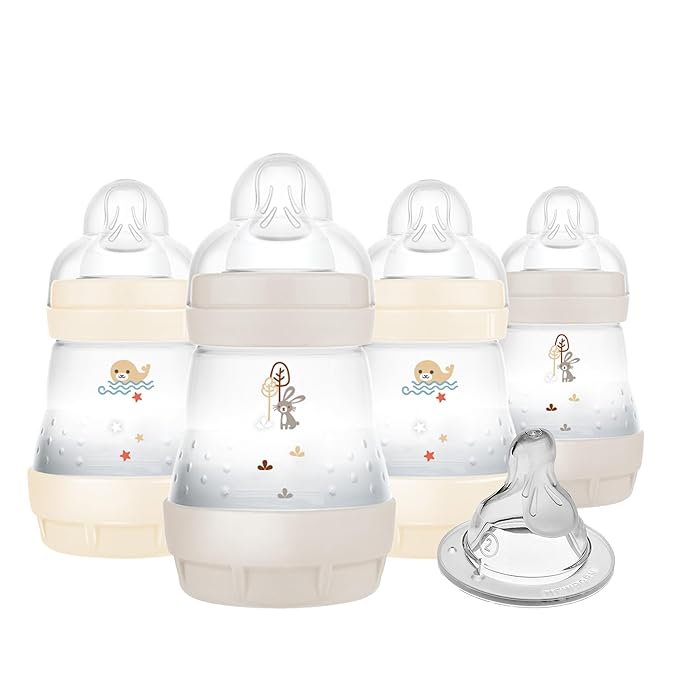 MAM 5oz Easy Start Anti-Colic Baby Bottles, Slow Flow with Bonus Medium Flow Nipple, Reduces Colic, Gas, & Reflux, Easy-to-Clean, BPA-Free, Baby Bottles for Newborns, 0-3 Months (Pack of 6)