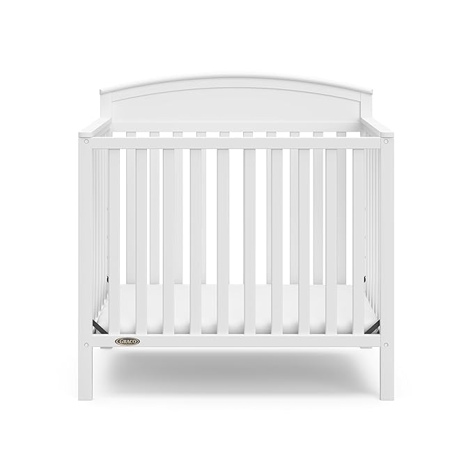 Graco Benton 4-in-1 Convertible Mini Crib with Bonus Crib Mattress (White) – GREENGUARD Gold Certified, 2.75-Inch Mattress Included, Baby Crib Converts to Twin Bed, Ideal for Small Spaces