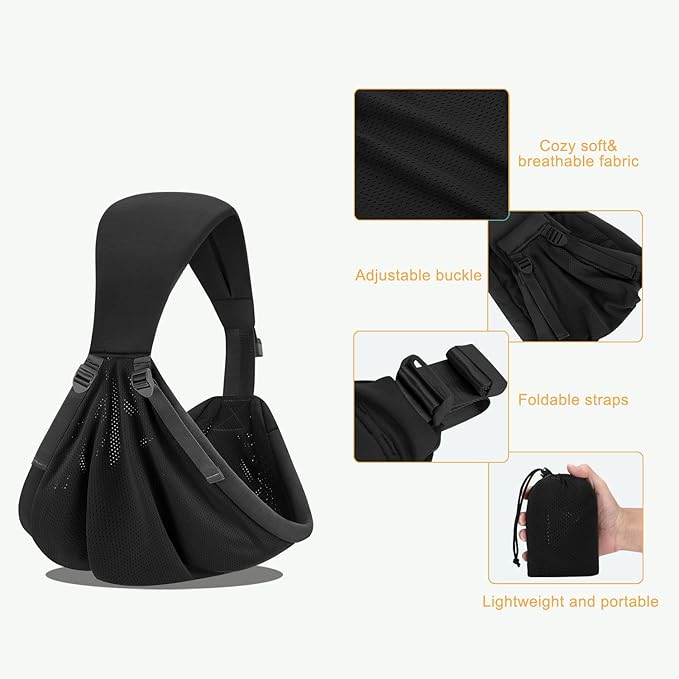 Baby Carrier - Ergonomic, Cozy and Lightweight Carrier for 0-36 Months, Effortless to Put On, Ideal for Hands-Free Parenting,Lightweight and Travel-Friendly Newborn Baby Carrier-Black