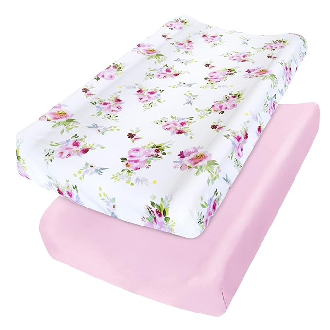 Changing Pad Cover for Girls 2 Pack, Lovely Print Soft Diaper Change Table Sheets, Fit 32"x16" Contoured Pad, Comfy Cozy 2-Pack Cradle Sheets,Floral