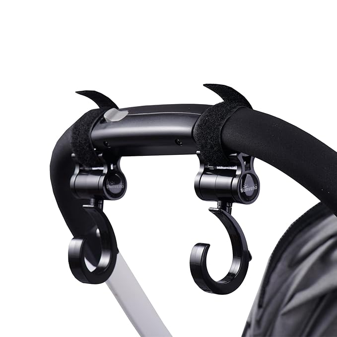 SUNVENO Stroller Hooks for Diaper Bag 4 Pack, Baby Travel Essential Heavy Duty 360° Rotating Clips, Universal Stroller Accessories for Wagons, Strollers, Carts and Bikes, Holds 10 lbs Each