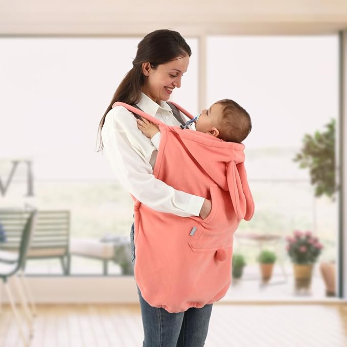 Baby Carrier Cover Stroller Cover,Newborn Hooded Stretchy Cloak,Soft Kangaroo Hoodie for Mom Baby,Suit for All Seasons (Pink)