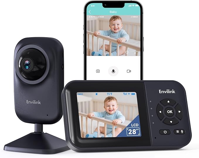 Video Baby Monitor with App, 2.8" Screen 14h Battery, Sound Detection, Night Vision, Two Way Talk, Temperature Detection, 1200ft Range, Feeding Remind, Ideal for Baby/Elderly Indoor Use
