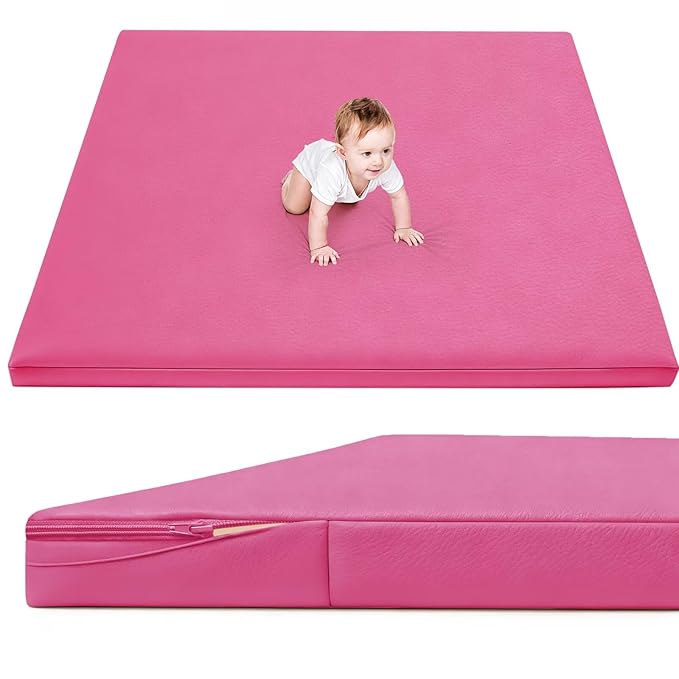 Waterproof Baby Play Mat for Floor 1.3" Thick Memory Foam 47 * 47 Cushion Playpen Playmat Tummy Time Nursery Rug Pad Mattress Create Soft & Safe Area for Infants,Toddler,Kids,Hot Pink